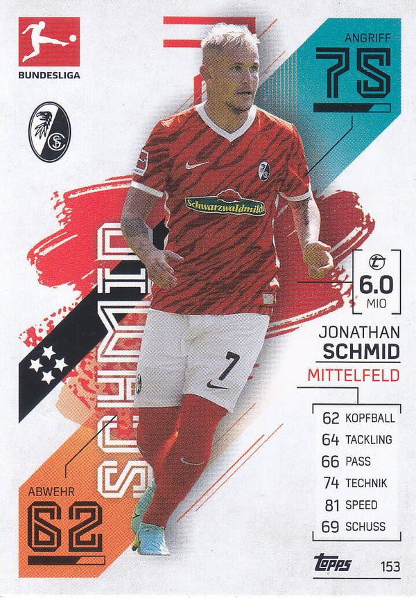 Jonathan Schmid / SC Freiburg / Topps Match Attax 2021 / Basis Karte / Nr.153