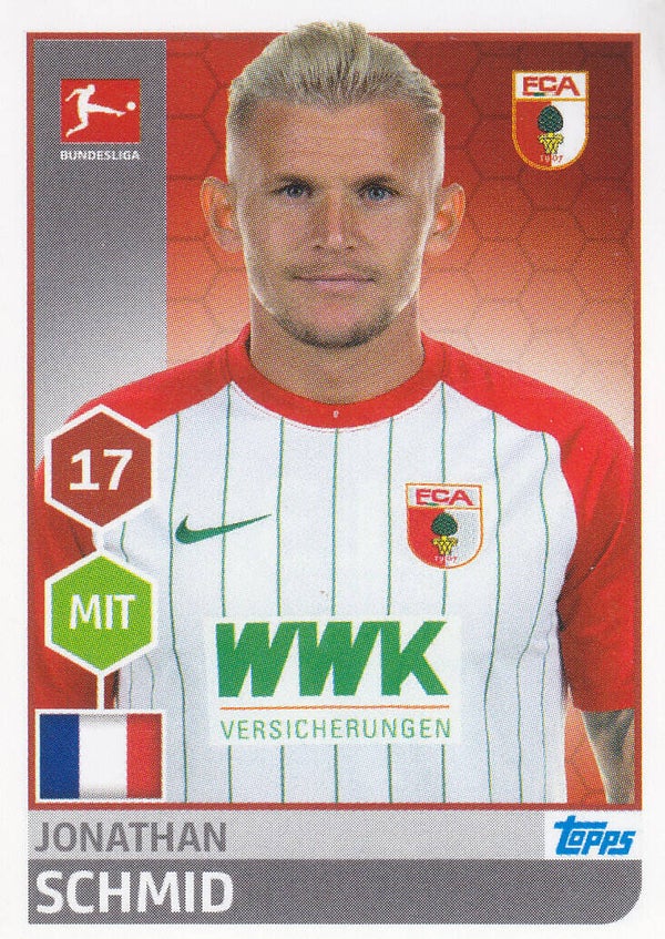 Jonathan Schmid / FC Augsburg /  Topps Bundesliga 2017 / Basis Bild / Nr. 13