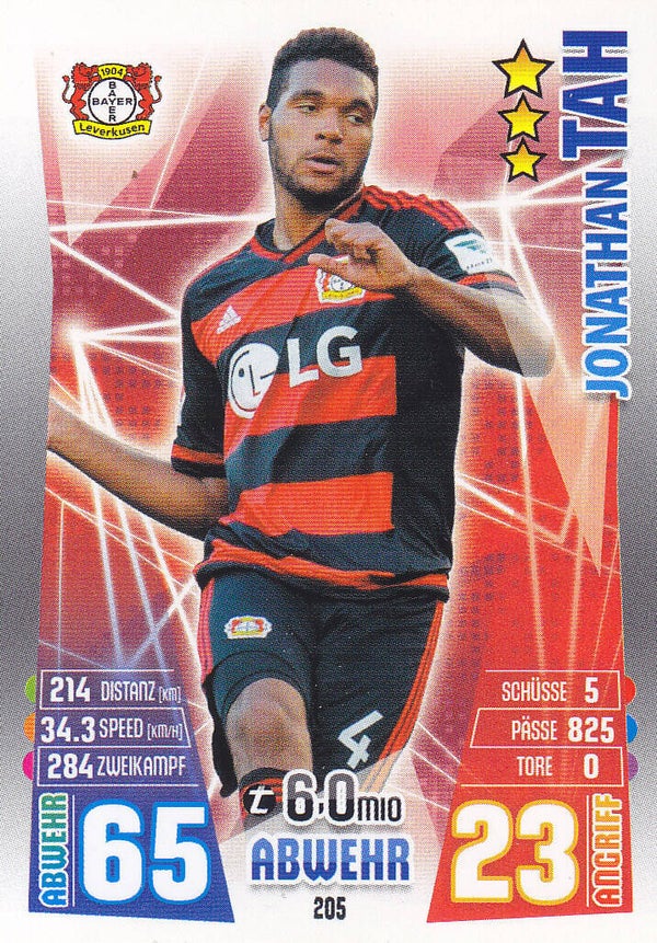 Jonathan Tah / Bayer 04 Leverkusen / Topps Match Attax 2015 / Basis Karte / Nr. 205