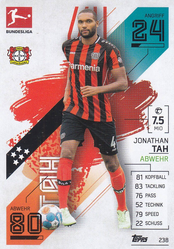 Jonathan Tah / Bayer 04 Leverkusen / Topps Match Attax 2021 / Basis Karte / Nr.238