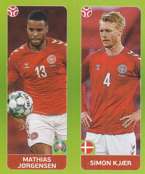 Mathias Jorgensen & Simon Kjaer / Dänemark / Panini EM 2020 / Basis Doppelbild / Nr.151 a 151b