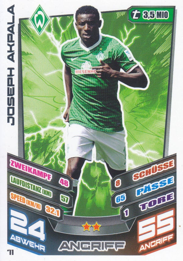 Joseph Akpala / SV Werder Bremen / Topps Match Attax 2013 / Basis Karte / Nr.71
