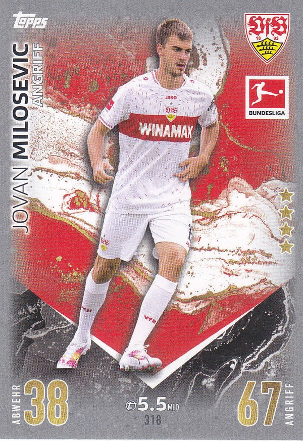 Jovan Milosevic / VFB Stuttgart / Topps Match Attax 2023 / Basis Karte / Nr.318