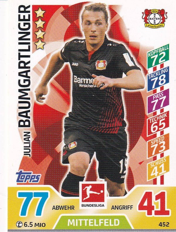 Julian Baumgartlinger / Bayer 04 Leverkusen / Topps Match Attax 2017 / Basis Karte / Nr. 452