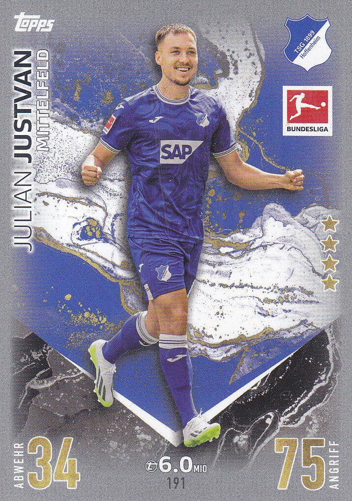 Julian Justvan / TSG Hoffenheim / Topps Match Attax 2023 / Basis Karte / Nr. 191