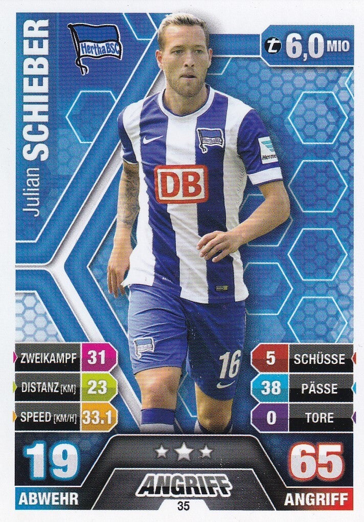 Julian Schieber - Hertha BSC Berlin - Topps Match Attax 2014 - Basis Karte - Nr. 35
