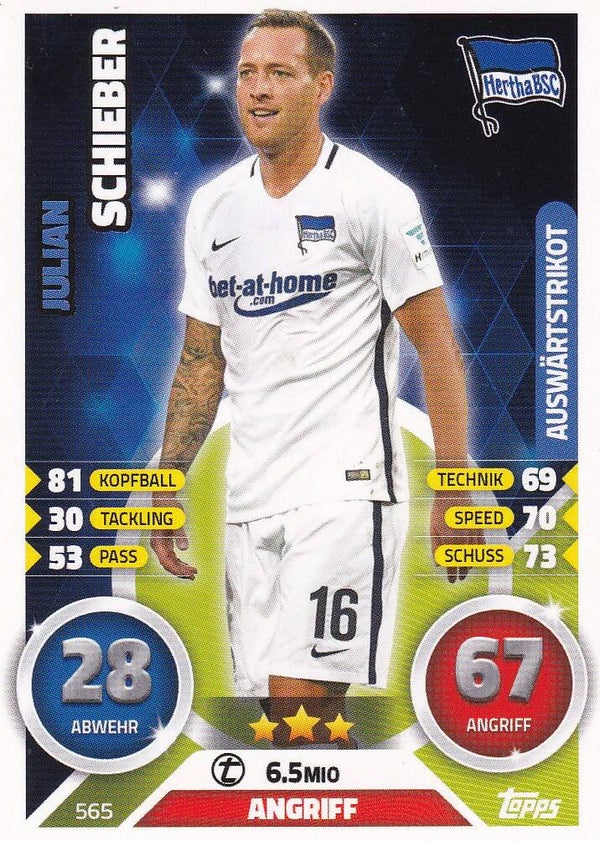 Julian Schieber / Hertha BSC Berlin / Topps Match Attax 2016 / Auswärtstrikot / Nr. 565
