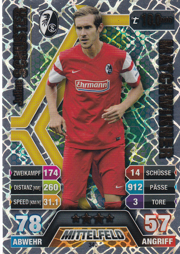 Julian Schuster - SC Freiburg - Topps Match Attax 2014 - Matchwinner - Nr. 340