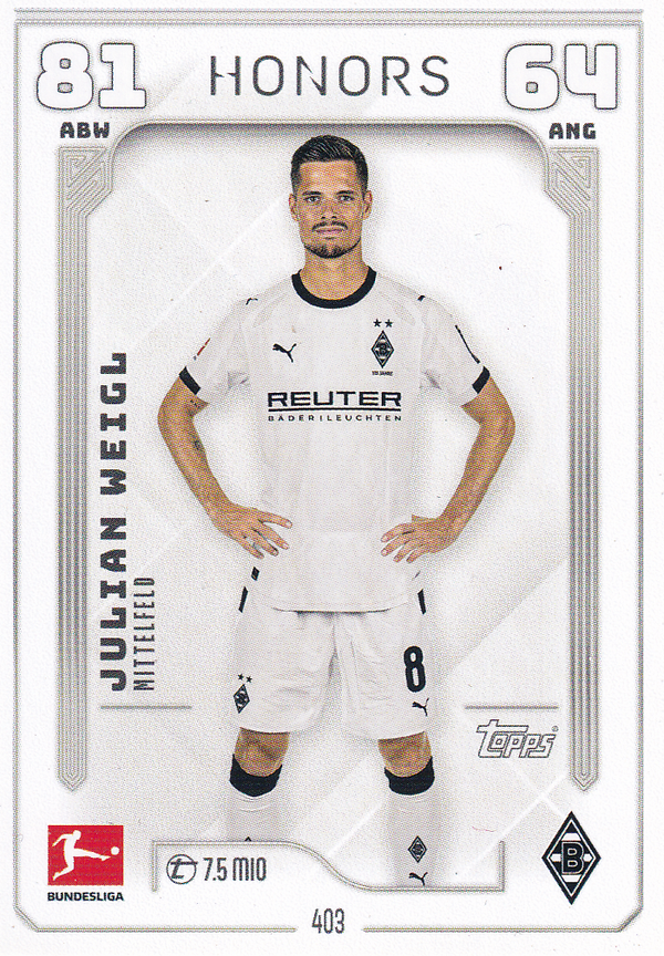 Julian Weigl - Borussia Mönchengladbach - Topps Match Attax 2025 - Honors - Nr. 403