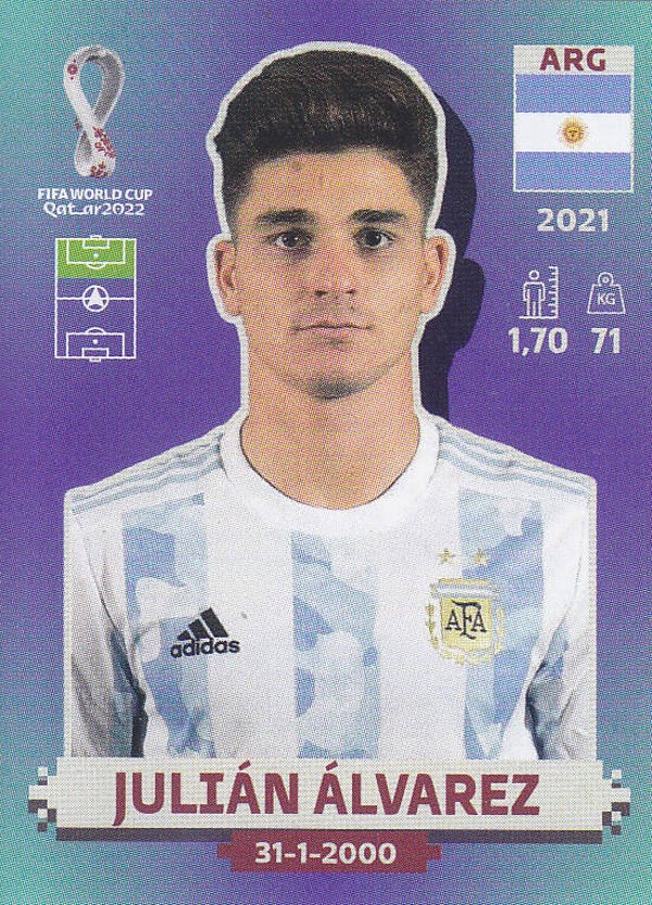 Julian Alvarez / Argentinien / Panini WM 2022 / Basis Bild / Nr. ARG 15