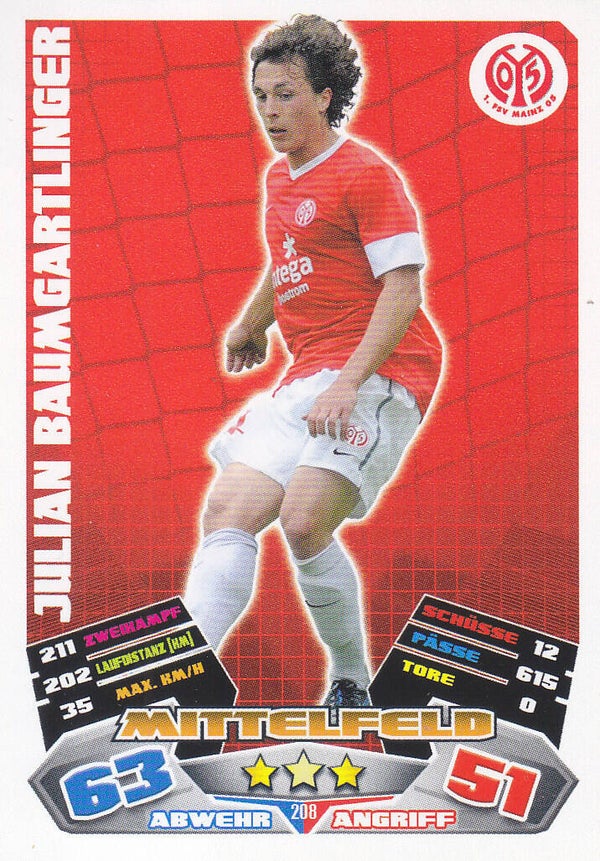 Julian Baumgartlinger / 1.FSV Mainz 05 / Topps Match Attax 2012 / Basis Karte / Nr.208