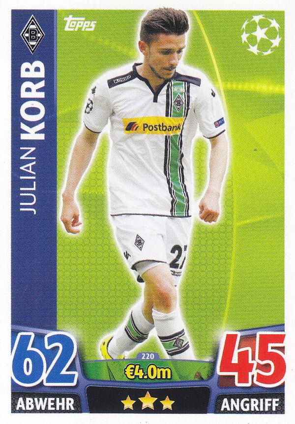 Julian Korb - Borussia Mönchengladbach - Topps Champions League 2015 - Basis Karte - Nr. 220