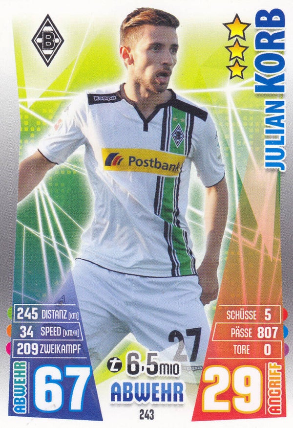 Julian Korb / Borussia Mönchengladbach / Topps Match Attax 2015 / Basis Karte / Nr. 243