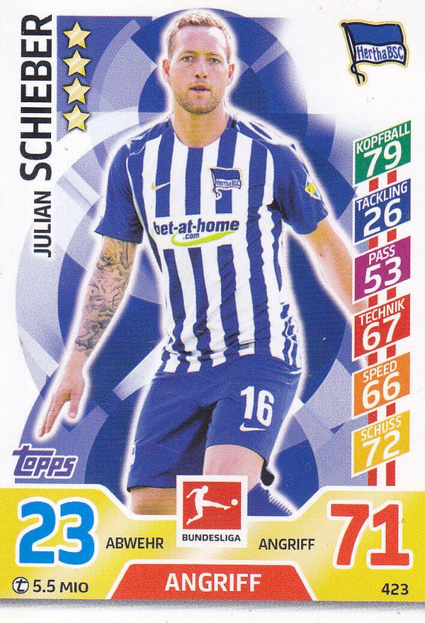Julian Schieber / Hertha BSC Berlin / Topps Match Attax 2017 / Basis Karte / Nr. 423