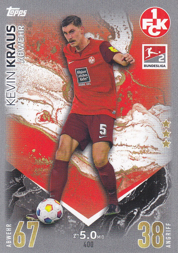 Kevin Kraus / 1.FC Kaiserslautern / Topps Match Attax 2023 / Basis Karte / Nr. 400