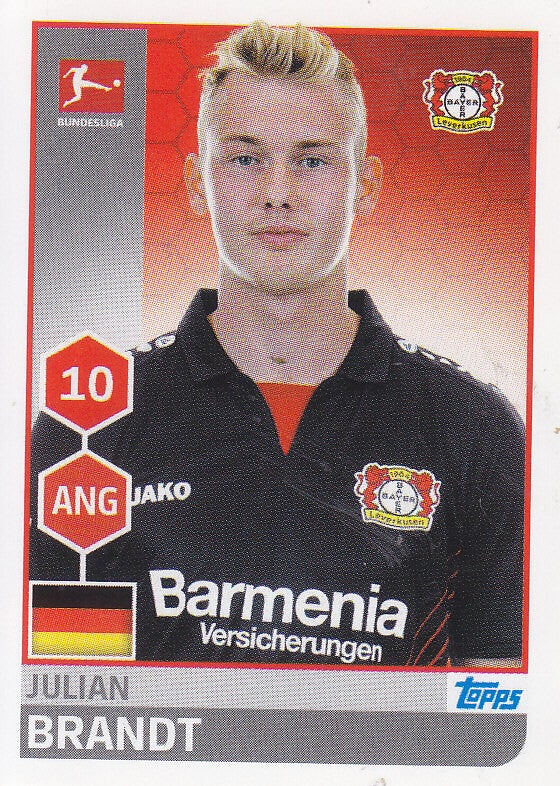 Julian Brandt / Bayer Leverkusen / Topps Bundesliga 2017 / Basis Bild / Nr.183