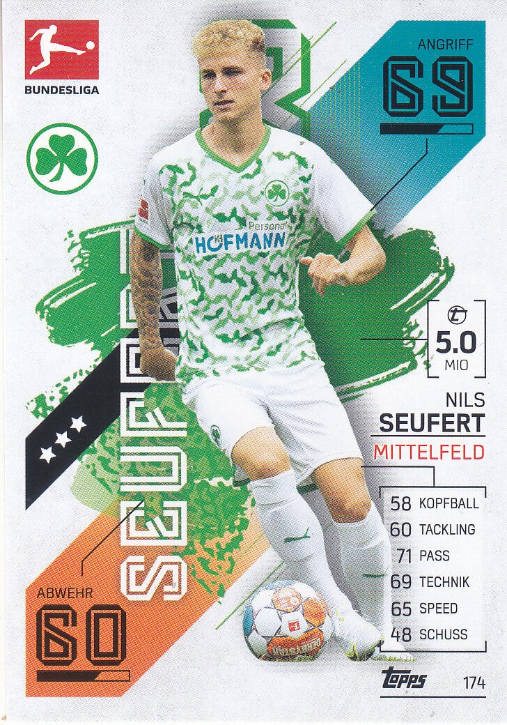 Nils Seufert - SpVgg Greuther Fürth - Topps Match Attax 2021 - Basis Karte - Nr. 174