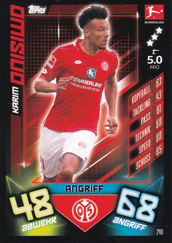 Karim Onisiwo - 1.FSV Mainz 05 - Topps Match Attax 2019 - Basis Karte - Nr. 240