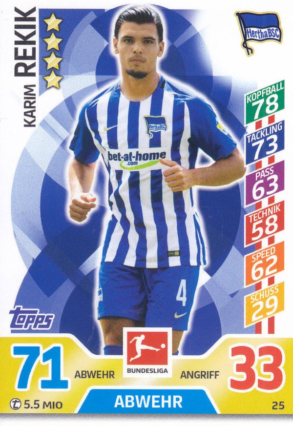Karim Rekik / Hertha BSC Berlin / Topps Bundesliga 2017 / Basis Karte / Nr. 25
