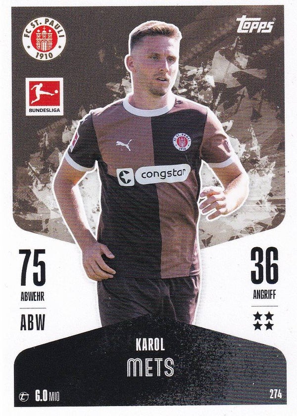 Karol Mets / FC St. Pauli Hamburg / Topps Match Attax 2024 / Basis Karte / Nr. 274
