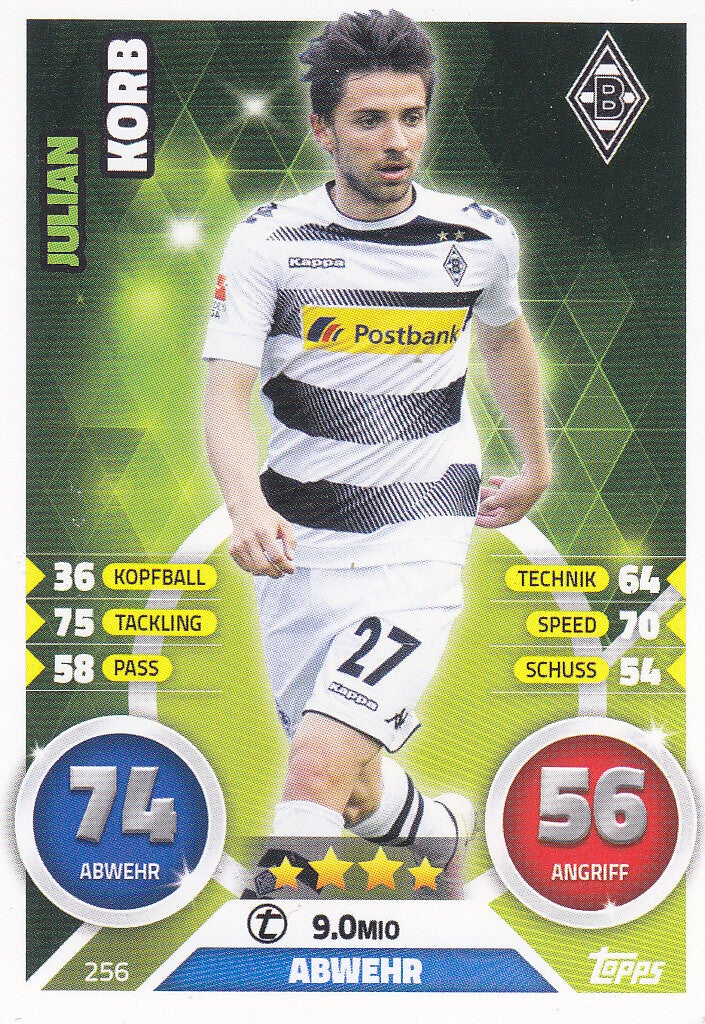 Julian Korb - Borussia Mönchengladbach - Topps Match Attax 2016 - Basis Karte - Nr. 256