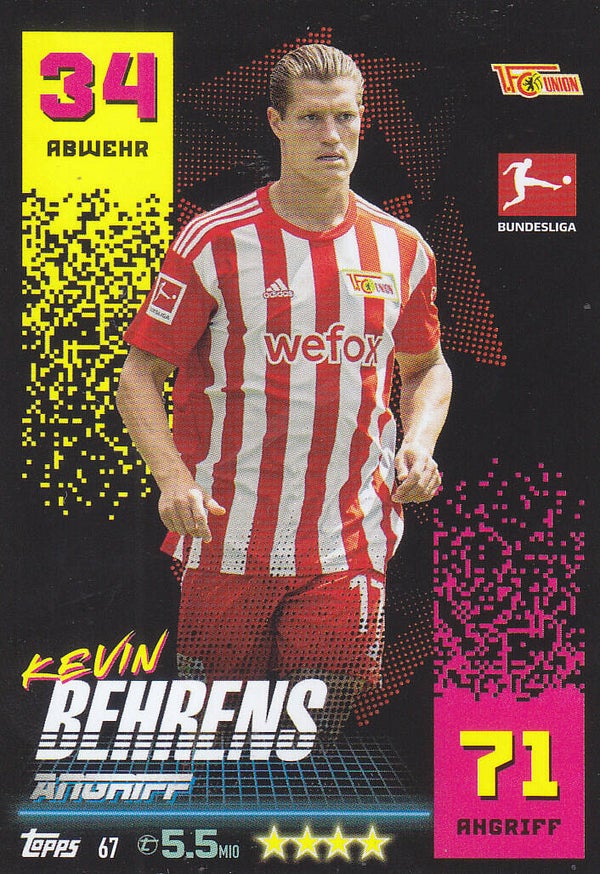 Kevin Behrens 1.FC Union Berlin Basis Karte Nr.67