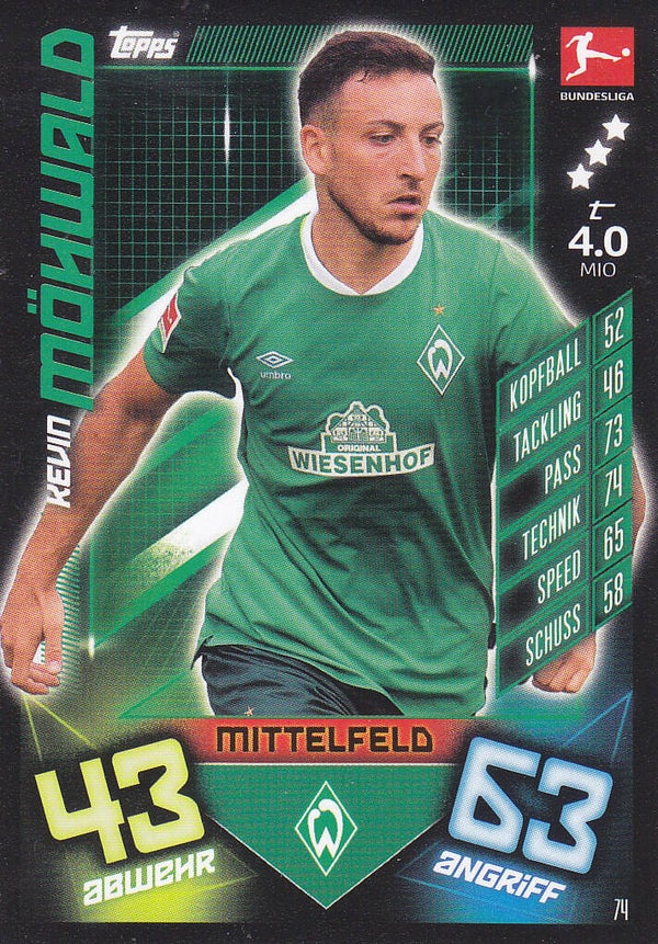 Kevin Möhwald / SV Werder Bremen / Topps Match Attax 2019 / Basis Karte / Nr.74