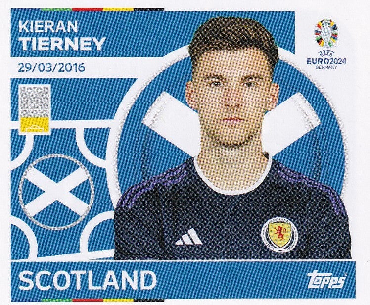 Kieran Tierney / Schottland / Topps EM 2024 / Basis Bild / Nr. SCO 11