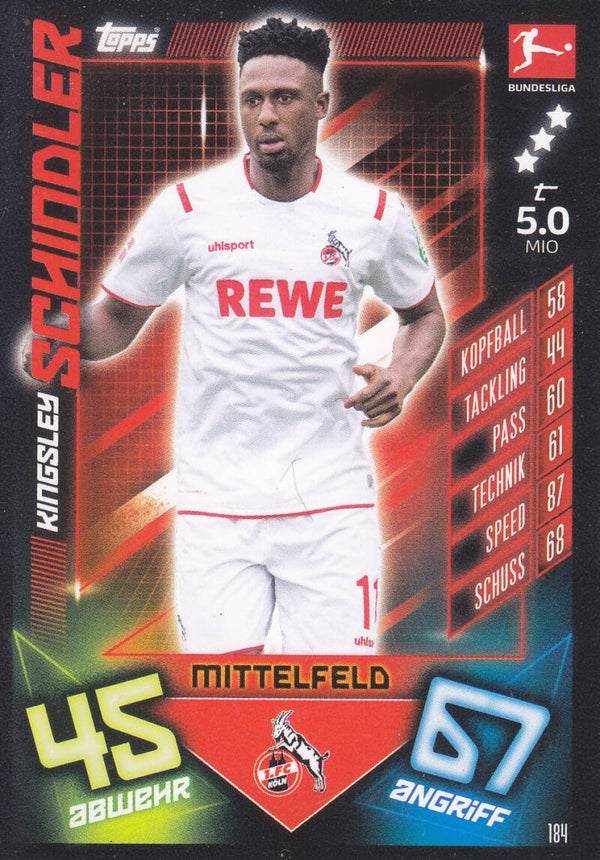 Kingsley Schindler / 1.FC Köln / Topps Match Attax 2019 / Basis Karte / Nr. 184