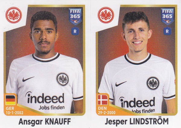 Ansgar Knauff & Jesper Lindström / Eintracht Frankfurt / Panini Fifa 365 Jahr 2023 / Basis Doppelbild / Nr.255a 255b
