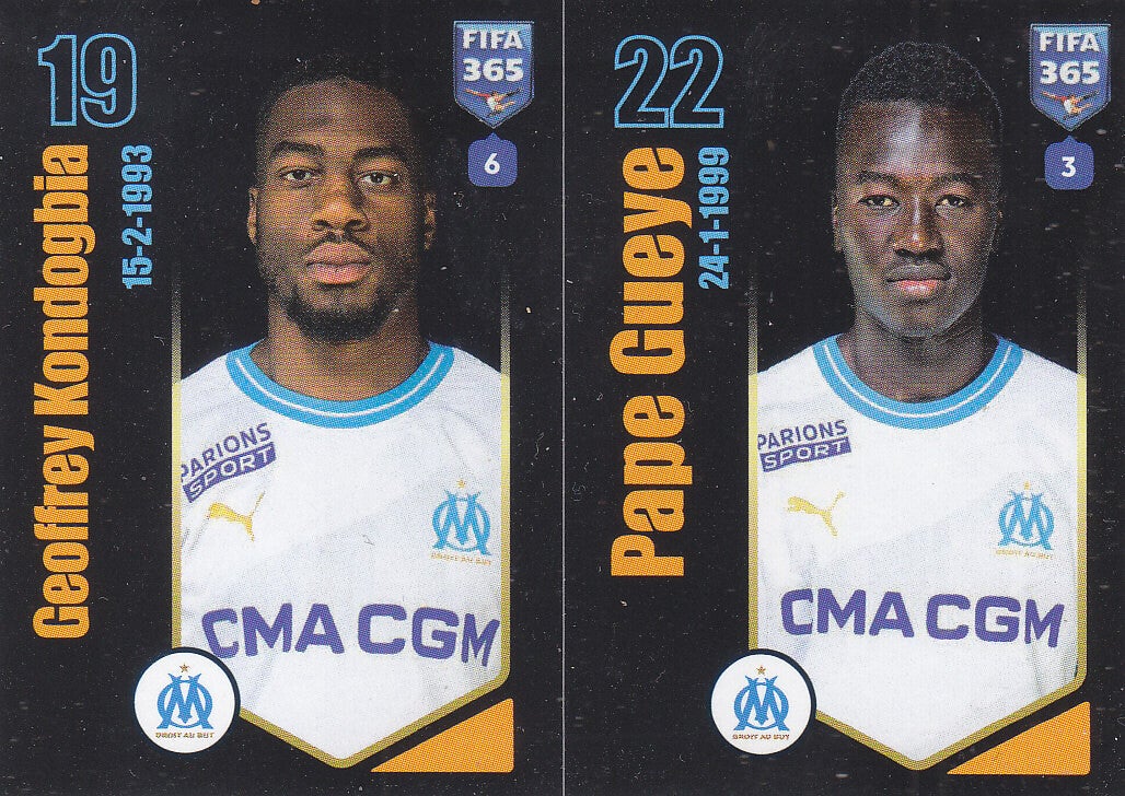 Geoffrey Kondogbia & Pape Gueye / Olympique Marseille / Panini Fifa 365 Jahr 2024 / Doppelbild / Nr. 204a 204b