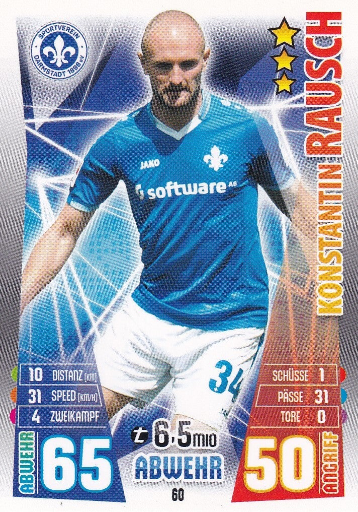 Konstantin Rausch - SV Darmstadt 98 -Topps Match Attax 2015 - Basis Karte - Nr. 60