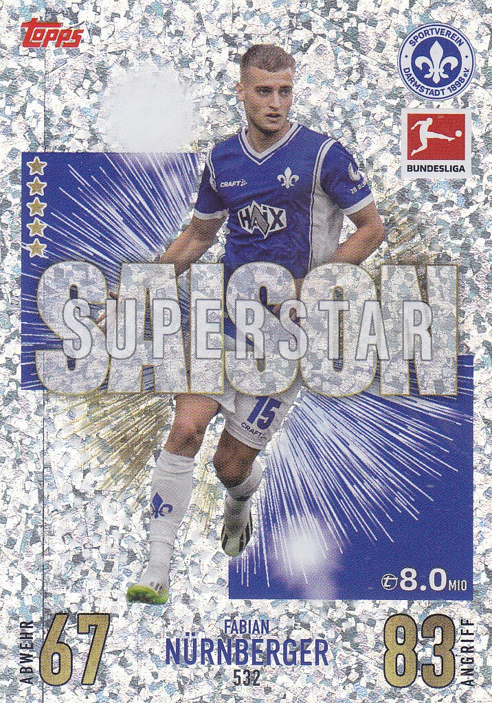 Fabian Nürnberger / Darmstadt 98 / Topps Match Attax Extra 2023 / Saison Superstar / Nr.532