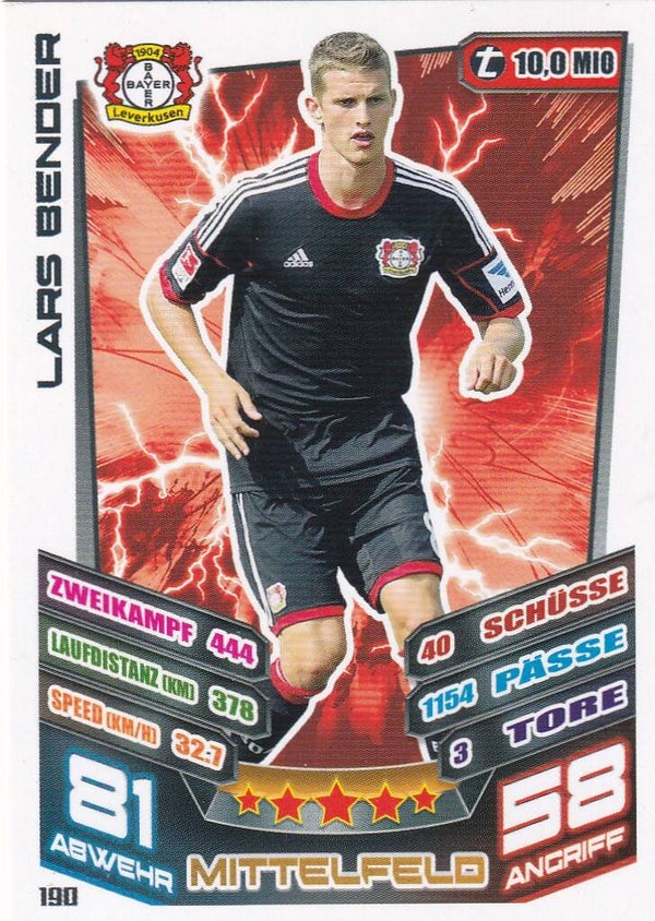 Lars Bender / Bayer Leverkusen / Topps Match Attax 2013 / Basis Karte / Nr. 190