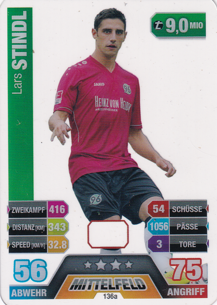 Lars Stindl - Hannover 96 - Topps Match Attax 2014 - Cap Karte Plastik Transparent - Nr. 136a