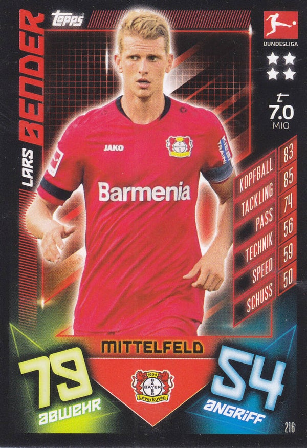 Lars Bender - Bayer Leverkusen - Topps Match Attax 2019 - Basis Karte - Nr. 216