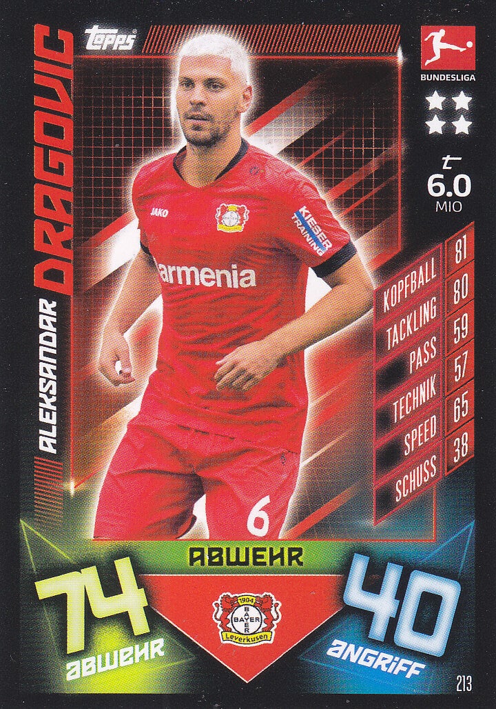Aleksandar Dragovic - Bayer Leverkusen - Topps Match Attax 2019 - Basis Karte - Nr. 213