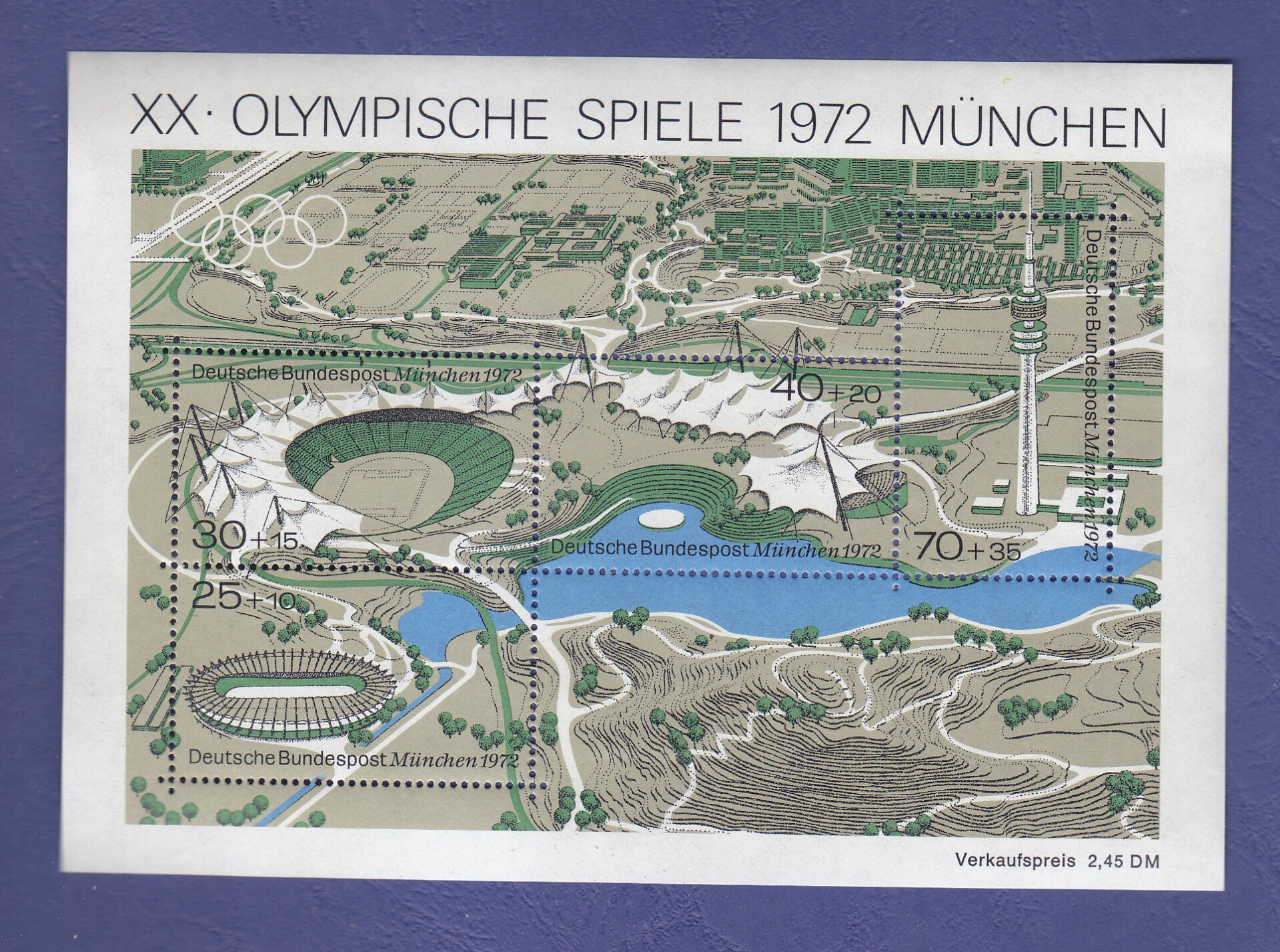 20 Olympische Spiele 1972 München Marken-Block 5 Marken ohne Stempel