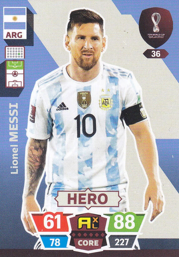 Lionel Messi / Argentinien / Panini WM 2022 / Hero Karte / Nr.36