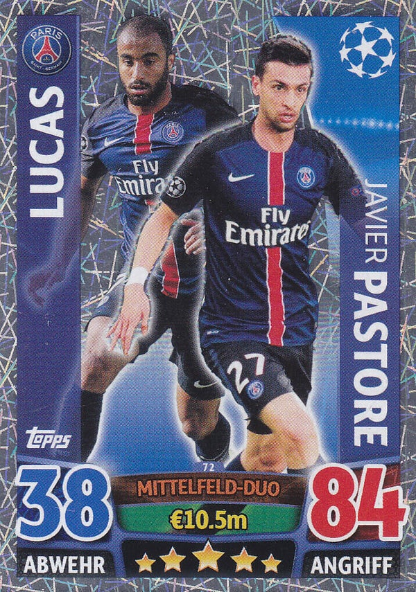 Lucas & Javier Pastore / Paris Saint Germain / Topps Champions League 2015 / Mittelfeld Duo / Nr.72