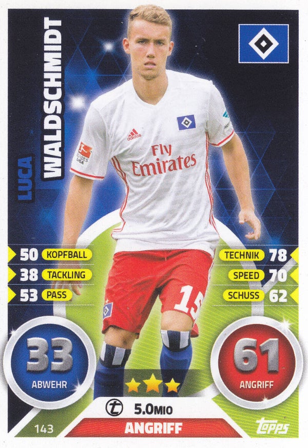 Luca Waldschmidt / Hamburger SV / Topps Match Attax 2016 / Basis Karte / Nr. 143