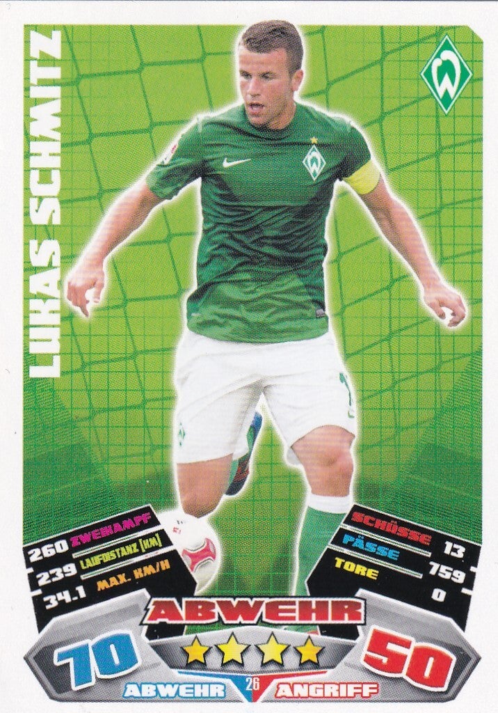 Lukas Schmitz / SV Werder Bremen / Topps Match Attax 2012 / Basis Karte / Nr. 26