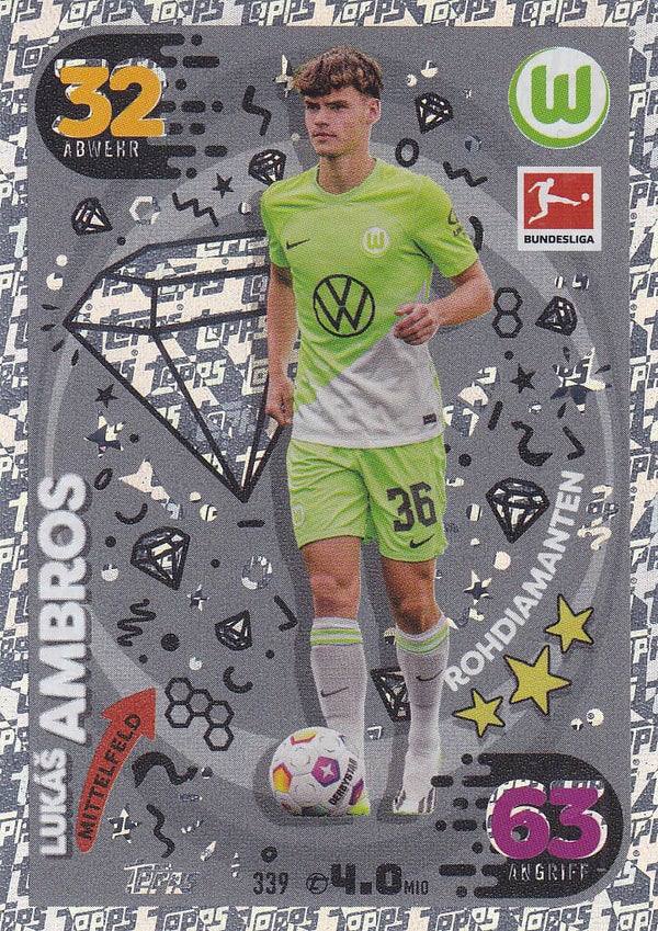 Lukas Ambros / VFL Wolfsburg / Topps Match Attax 2023 / Rohdiamanten / Karten Nr.339