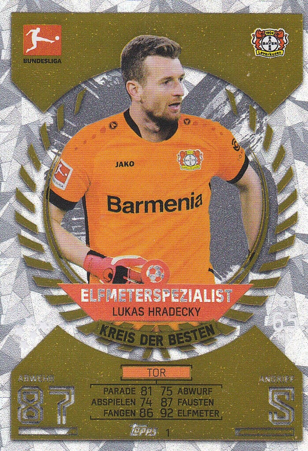 Lukas Hradecky / Bayer Leverkusen / Topps Match Attax 2021 / Kreis der Besten / Elfmeterspezialist / Nr.1