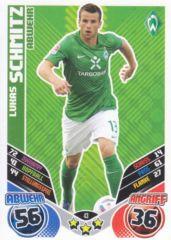Lukas Schmitz / SV Werder Bremen / Topps Match Attax 2011 / Basis Karte / Nr.43