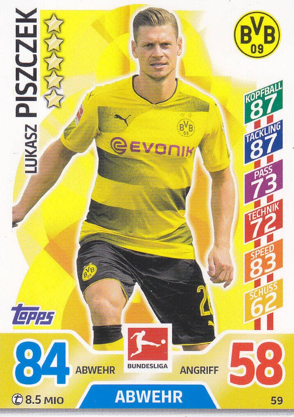 Lukasz Piszczek - Borussia Dortmund - Topps Match Attax 2017 - Basis Karte - Nr. 59