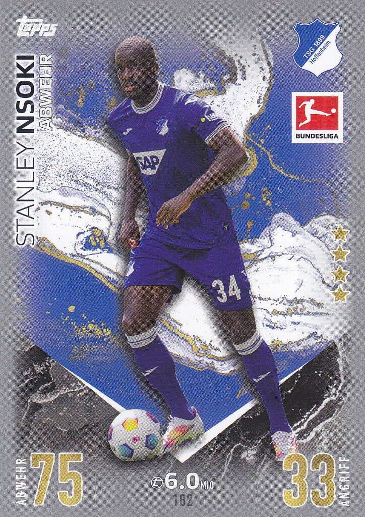 Stanley Nsoki - TSG Hoffenheim - Topps Match Attax 2023 - Basis Karte - Nr .182