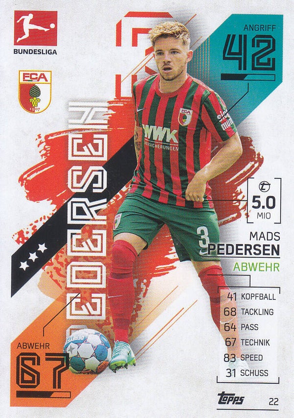 Mads Pedersen / FC Augsburg / Topps Match Attax 2021 / Basis Karte / Nr.22