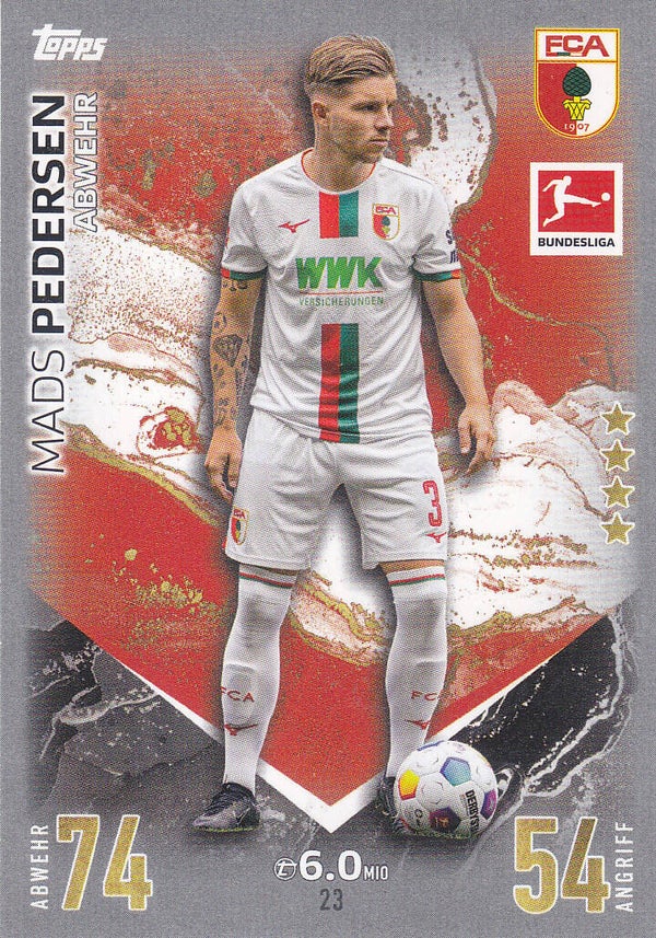 Mads Pedersen / FC Augsburg / Topps Match Attax 2023 / Basis Karte / Nr.23