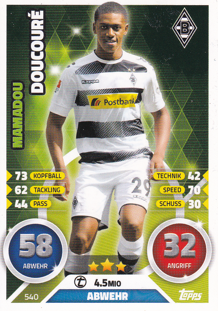 Mamadou Doucoure - Borussia Mönchengladbach - Topps Match Attax 2016 - Basis Karte - Nr. 540